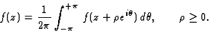 \begin{displaymath}f(z)=\frac 1{2\pi}\int_{-\pi}^{+\pi}\, f(z+\rho e^{i\theta})\, d\theta,\qquad\rho\geq 0.\end{displaymath}